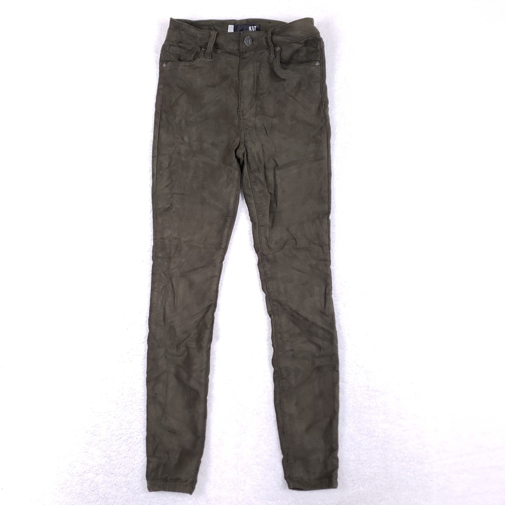 KUT From The Kloth Connie Pants Womens 0 High Rise Ankle Skinny Olive Faux Suede